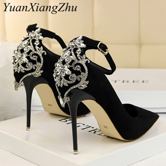Women Heels Pumps 2019 Summer New Ankle Lace Diamond Dresses Womens Wedding High Heel High Quality Sexy Ladies Party Shoes
