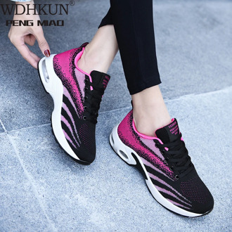 Women Ladies Summer Fashion Breathable Mesh Air Cushion Flats Platform Lace Up Tenis Casual Running Gym Female Sneakers Shoes
