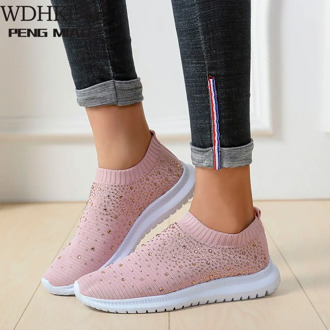 Women Lightweight Sneakers Summer Casual Rhinestone Shoes Ladies Vulcanized Shoes Bling Slip On Sneaker Female Tenis Feminino