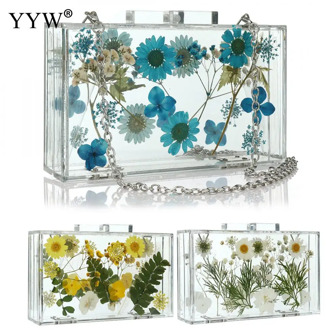 Women Luxury Evening Bags Wedding Party Pearl Flower Handbag Crossbody Clear Hard Box Clutch Transparent Chain Women Clutch Bag