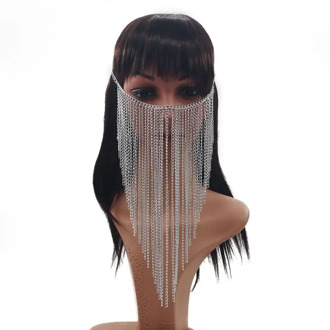 Women Multi-Layer Long Tassel Chains Face Mask Jewelry Head Harness Chains Headwear Jewelry Adjustable