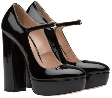 Women Patent Black Round Toe Platform Pumps Sky High Mary Janes Pumps Ladies Evening Dress Heels Chunky Heel Shoes