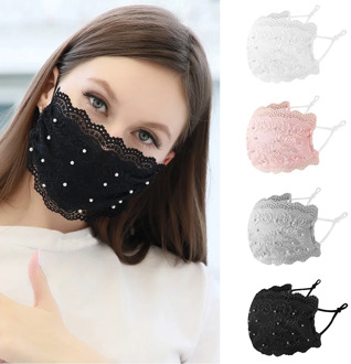 Women Pearl Lace Reusable Breathable Scarf Safe Máscara facial Washable Black Máscara facial Girls Accessories 2020 Hot Sales