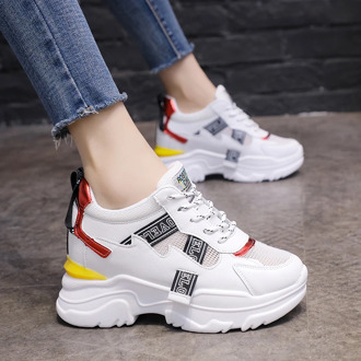 Women Platform Sneakers Chunky Vulcanized Shoes Korean Fashion Female Trainers Sports White Lace Up Casual Shoes Woman Summer