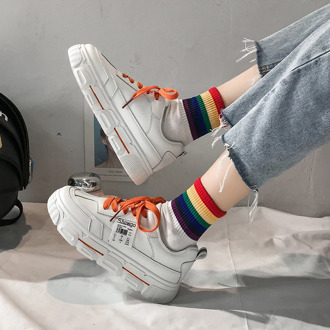 Women Platform Sneakers Korean Fashion PU Leather Trainers Womens Chunky Sneakers Tenis Female 2020 Spring Lace Up Casual Shoes