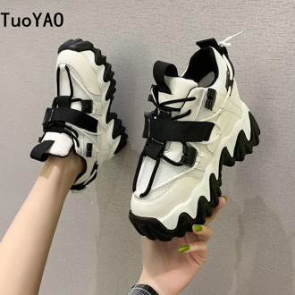 Women Platform Sneakers Lace-up Autumn Wedge Dad Shoes High Top Chunky Casual Shoes 8CM Thick Bottom Flats Ladies Creeper New