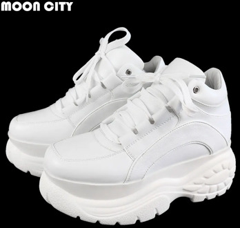 Women Platform Sneakers Leather Casual Ladies Chunky Shoes 2020 White Woman High Black Fashion Brand Thick soled Wedge Sneakers