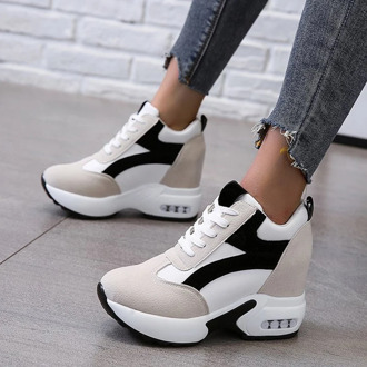 Women Platform Vulcanized Shoes Ladies Lace Up Casual Light Suede Shoes Woman Fashion Sneakers Female Ankle Heel Footwear 2020
