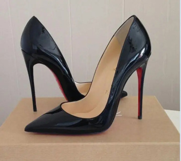 Women Red Pumps Red High Heel Shoes 8 10 12cm Thin Heel Pointed Toe Black Nude Patent Leather Women Shoes 34-43 Without Box