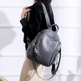 Women's Bag Double-side Zipper Double Shoulder Bag Simple Travel Backpack Women Backpack licht grijs