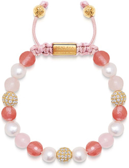 Women's Beaded Bracelet with Pearl, Rose Quartz, Cherry Quartz and Gold Nialaya , Multicolor , Dames - L,M,S,Xs