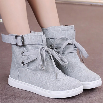 Women's Canvas Shoes Solid Simple Style Women Vulcanize Sneakers Lace-up High Top Height Increasing Non-slip 2020 New Fashion 41
