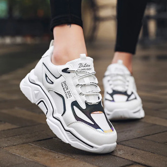 Women's Casual Shoes Fashion Breathable Walking Mesh Lace Up Shoes Sneakers Women Reflective Four Season Sports Vulcanized Shoes