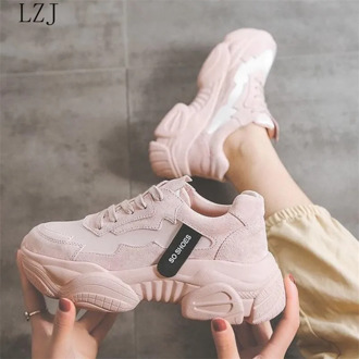 Women's Chunky Sneakers 2019 Fashion Women Platform Shoes Lace Up Pink Vulcanize Shoes Womens Female Trainers Dad Shoes
