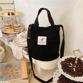 Women's Cute Canvas Shoulder Bag Female Small Cotton Handbag Totes Ladies Casual Vintage Purse Cloth Bucket Pouch For Girl zwart