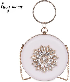 Women's Evening Clutch White Clutch Bag Sun Flower Crystal Round Handbags Luxury Design Wedding Purse Party Shoulder Bag ZD1528