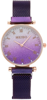 Women's Fashion Starry Sky Quartz Watch Roman Alphabet Luminous Dial Alloy Strap Magnet Watch Clasp High Quality Ladies Watch