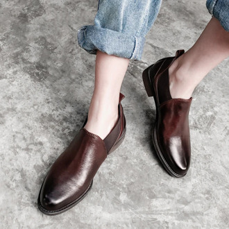 women's Genuine Leather Pumps 22-24.5 cm Low heel round toe vintage Fashion casual shoes Spring and autumn wild sexy Hand made