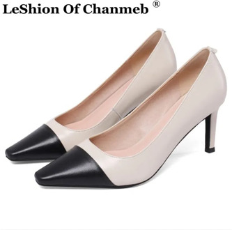 Women's Genuine Leather Pumps Shoes Woman Thin High Heels Multi-color Pumps Office Lady Heeled Shoes Nude Dress Shoes Size 33-40