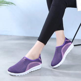 Women's Mesh Flat shoes patchwork slip-on Cotton Casual shoes for woman Walking Stripe Sneakers Loafers Soft Shoes