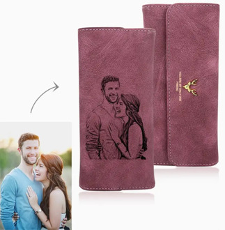 Women's Photo Engraved Trifold Photo Wallet Women's Wallet Long Scrub Retro Multi-function Clasp Clutch Cover High Capacity