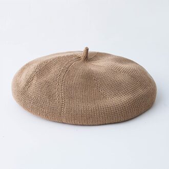 Women's Pure Color Grass Beret Hat Lady French Artist Retro Beret Hat Spring Summer Casual Thin Breathable Beret khaki