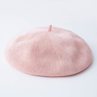 Women's Pure Color Grass Beret Hat Lady French Artist Retro Beret Hat Spring Summer Casual Thin Breathable Beret roze