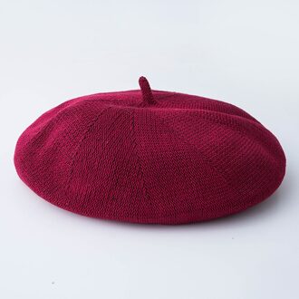 Women's Pure Color Grass Beret Hat Lady French Artist Retro Beret Hat Spring Summer Casual Thin Breathable Beret wijn rood
