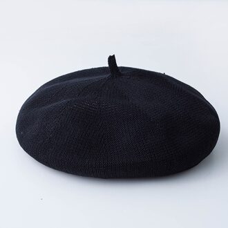 Women's Pure Color Grass Beret Hat Lady French Artist Retro Beret Hat Spring Summer Casual Thin Breathable Beret zwart