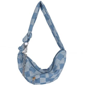 Women's Retro Beggar Dumplings Cowboy Bag Wide Shoulder Strap Shoulder Bag Chain Messenger Bag Female Handbags blauw belt zak