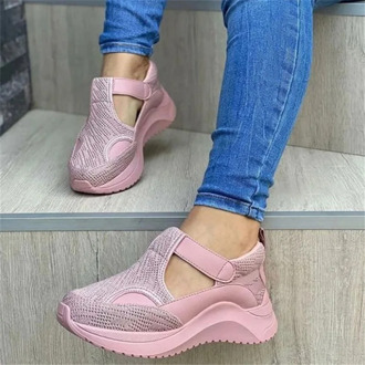 Women's Sneakers 2020 Autumn Fashion Hollow Woman Shoes Plus Size Outdoor Running Vulcanized Shoes Solid Buckle Women Wedges