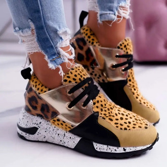 Women's Sneakers Platform Shoes Woman Vulcanize Shoes Leopard Leather High Increasing Casual Comfortable Sports Ladies Shoes2020