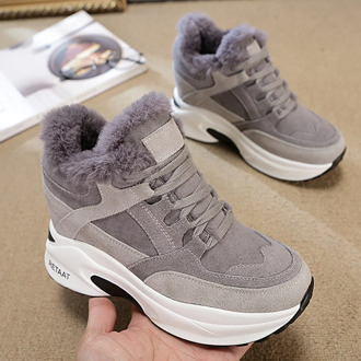 Women's Sneakers Winter Warm Plush Fur Height Increase Chunky Sneakers Female Casual Platform Shoes Woman Feamle Wedge Sneakers