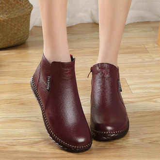 Women's Winter Boots Female Plus velvet Genuine Leather Shoes Handmade Zip Women Warm Ankle Boots Ladies Retro Footwear