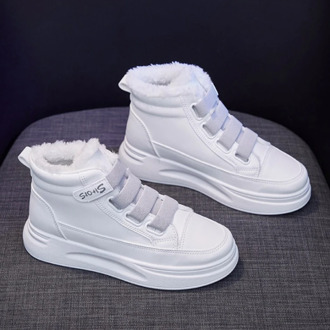 Women Shoes Fashion PU Leather Casual Shoes For Women Winter Women Sneakers Flats Platform High Top Warm Plush Off White Shoes