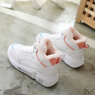 Women Shoes Fashion PU Leather Winter Casual shoes For Women Flats Platform Warm Plush Women Sneakers High Top Off Winter Shoes