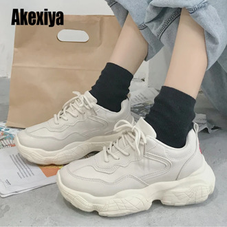 Women Shoes Fashion Vulcanize Shoes With 5cm Chunky Sneakers Women Casual Platform Dad Shoes Female White embroidery s406