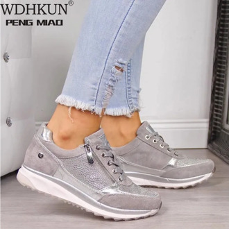 Women Shoes Gold Sneakers Zipper Platform Trainers Women Shoes Casual Lace-Up Tenis Feminino Zapatos De Mujer Womens Sneakers