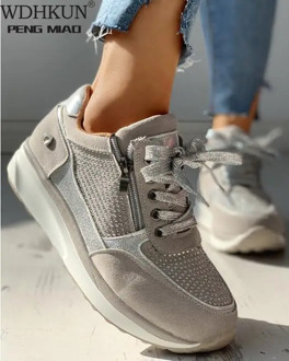 Women Shoes Gold Sneakers Zipper Platform Trainers Women Shoes Casual Lace-Up Tenis Feminino Zapatos De Mujer Womens Sneakers