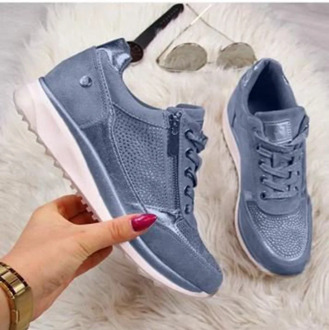 Women Shoes Gold Sneakers Zipper Platform Trainers Women Shoes Casual Lace-Up Womens Sneakers