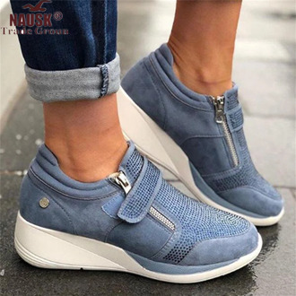 Women Shoes Hook Loop Shallow Sneaker Med Heel Wedges Female Shoes Women Vulcanize Shoes Breathable Confort Casual Ladies Shoes