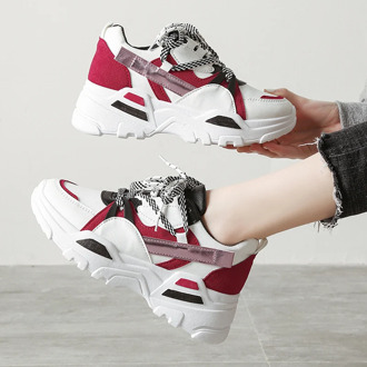 Women Shoes Increased New Large Size Women's Fashion Walking Low-top Breathable Sneakers Thick Shoes Lace-up Single Shoes U17-02