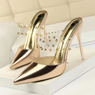 Women Shoes Pumps Pointed Toe Hollow Transparent Word band 10.5CM thin High Heels Boat Wedding Dress Office Party Shoes