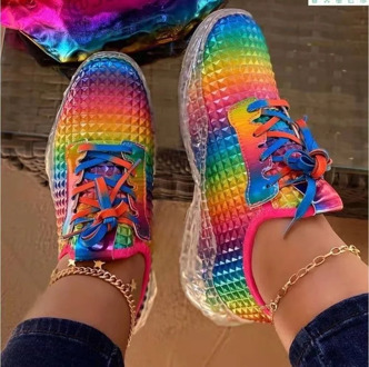 Women Shoes Rainbow Colors Sneaker Wedges Female Women Vulcanize Shoes Breathable Confort Casual Ladies Shoes Tenis Feminino