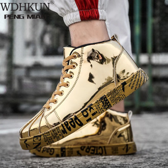 Women Shoes Silver Gold 2020 Fashion High Top Platform Graffiti Women Casual Shoes Winter Lovers Leather Sneakers Shoes Woman