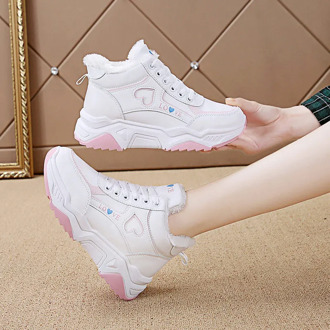 Women Short Plush Platform Vulcanized Shoes Ladies Non Slip Lace Up Shoes Female Casual Outdoor High Quality Comfortable Winter
