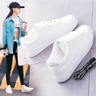 Women Sneakers 2019 Fashion Breathble Vulcanized Shoes Women Pu leather Platform Shoes Women Lace up Casual Shoes White