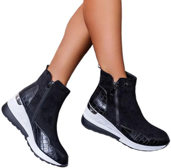 Women Sneakers 2020 Autumn High Top Vulcanize Shoes Women Platfrom Wedges Shoes Zipper Chunky Sneakers Female Shoes Plus Size