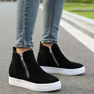 Women Sneakers 2020 Casual Platform Solid Women Shoes Zip Slip-on Breathable Canvas Shoes Autumn Flock Comfortable Flat Shoes