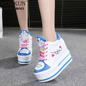 Women Sneakers 2020 Spring Autumn High Heels Ladies Casual Shoes Women Wedges Platform Shoes Female Thick Bottom Trainers W405